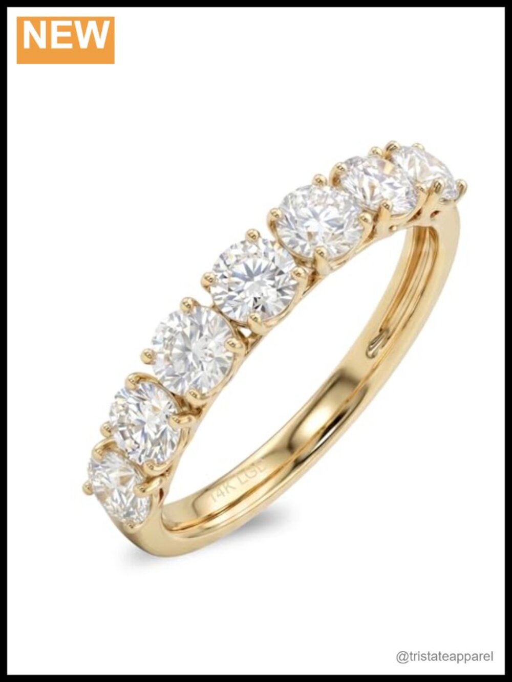 Lab Grown Diamond Eternity Ring 14K Gold 7 Stone Prong Set Wedding Band